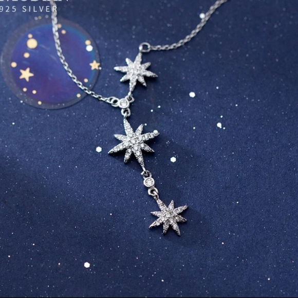 925 sterling silver zircon sparkling star pandent necklace for women Christmas g - Picture 4 of 8
